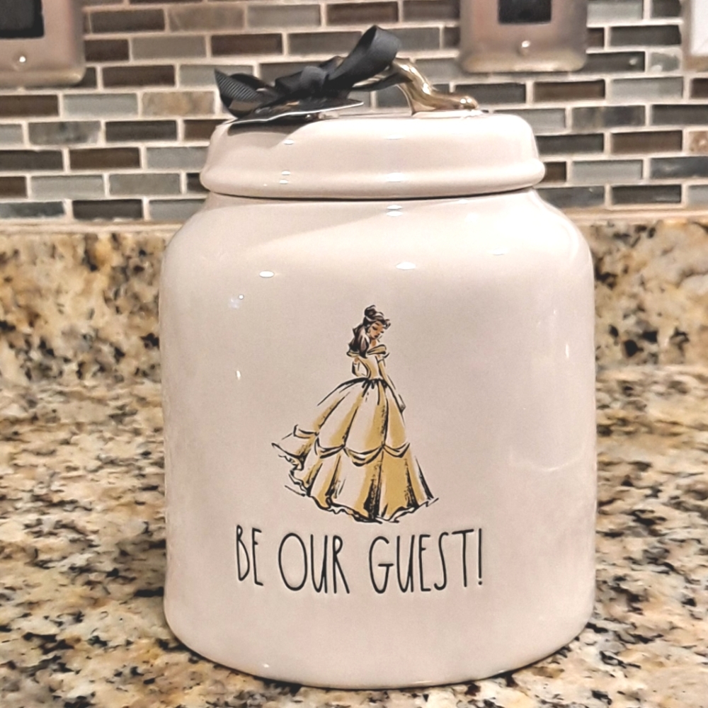 👸 Disney Princess Belle Canister "Be Our Guest" With Gold Tone Handle Lid